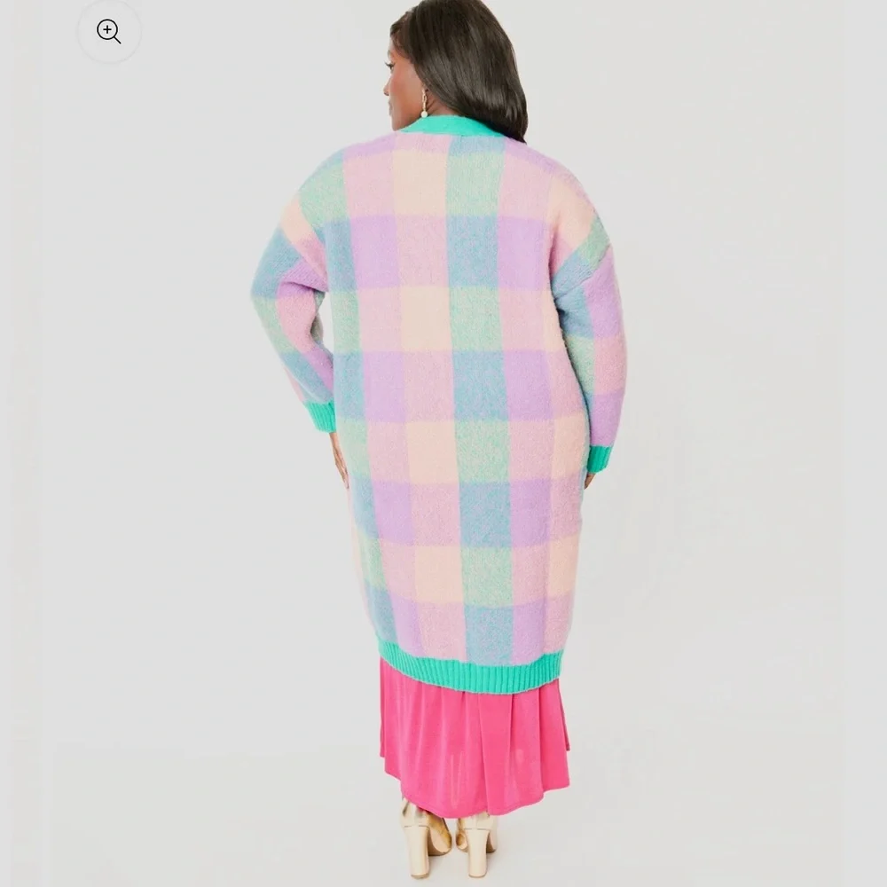 BaeVely by wellmade Inc., size S, pastel plaid long knit cardigan. NWT - Picture 3 of 6